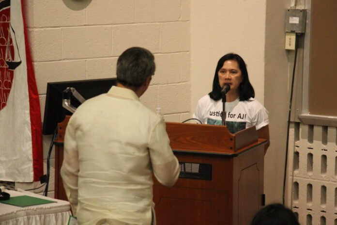 Cynthia Jaramillo testifies during hearings of the International Peoples' Tribunal