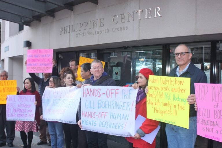 Australians and Filipino migrants protest Prof. Gill Boehringer deportation