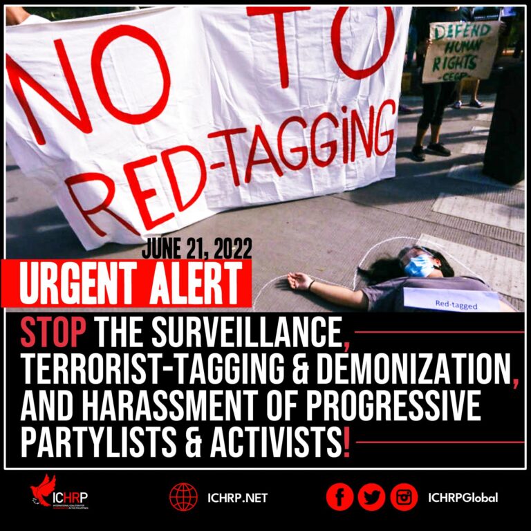 Stop the Surveillance, Terrorist-Tagging and Demonization, and Harassment of Progressive Partylists and Activists!