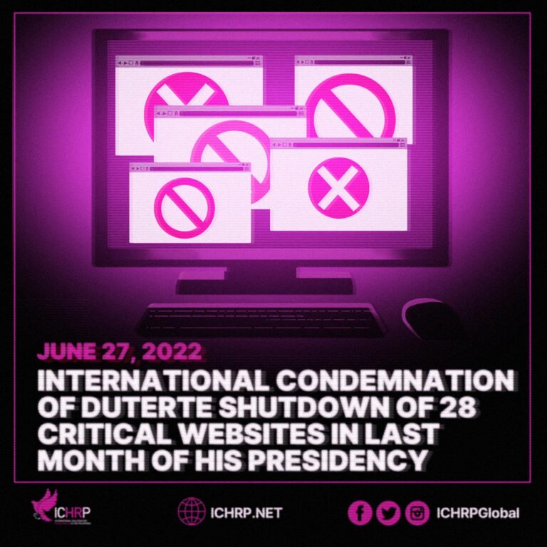 International Condemnation of Duterte Shutdown of 28 Critical Websites in Last Month of His Presidency