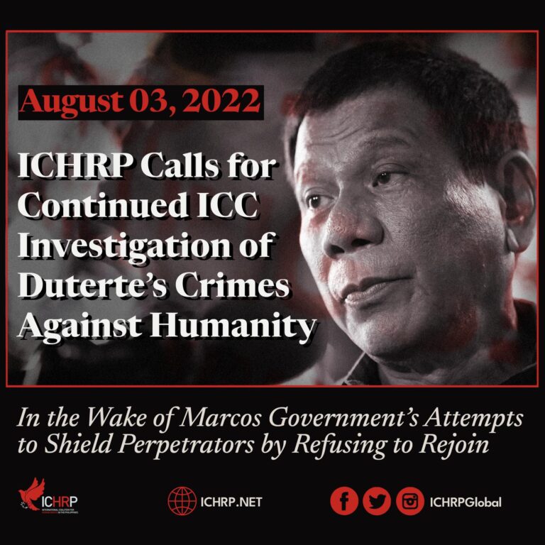 ICHRP calls for continued ICC investigation of Duterte’s crimes against humanity in the wake of Marcos government’s attempts to shield perpetrators by refusing to rejoin
