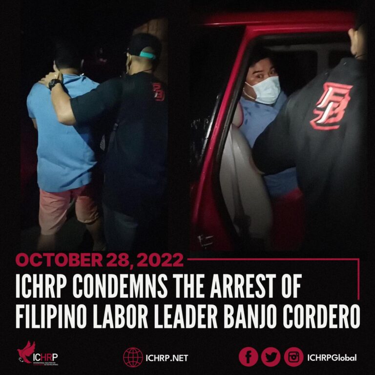 ICHRP Condemns the Arrest of Filipino Labor Leader Banjo Cordero
