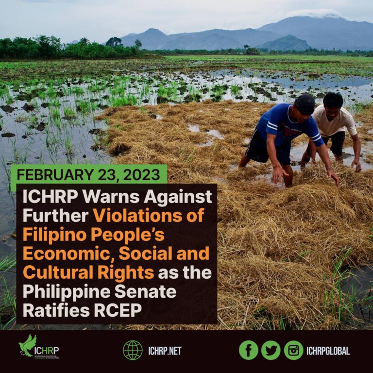ICHRP Warns Against Further Violations of Filipino People’s Economic, Social and Cultural Rights as the Philippine Senate Ratifies RCEP