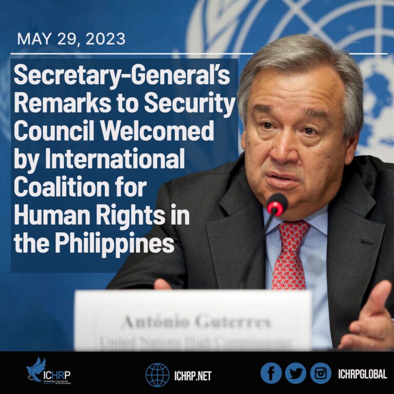 Secretary-General’s Remarks to Security Council Welcomed by International Coalition for Human Rights in the Philippines
