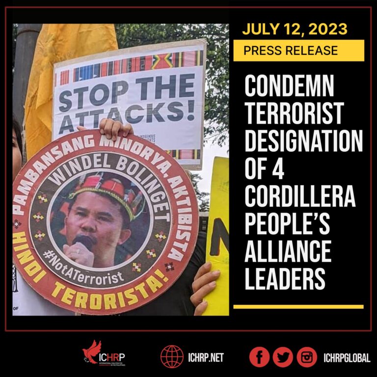 Condemn Terrorist Designation of 4 Cordillera People’s Alliance Leaders