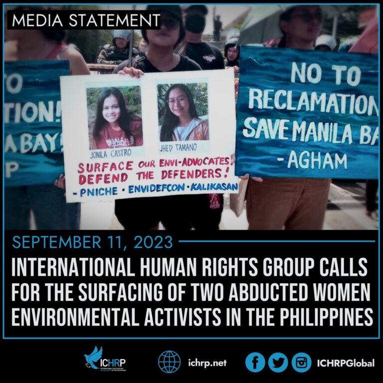 International human rights group calls for the surfacing of two abducted women environmental activists in the Philippines