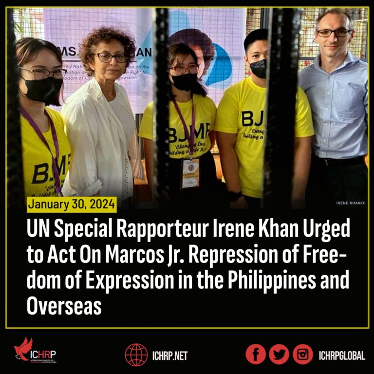 UN Special Rapporteur Irene Khan urged to act on Marcos Jr. repression of Freedom of Expression in the Philippines and Overseas