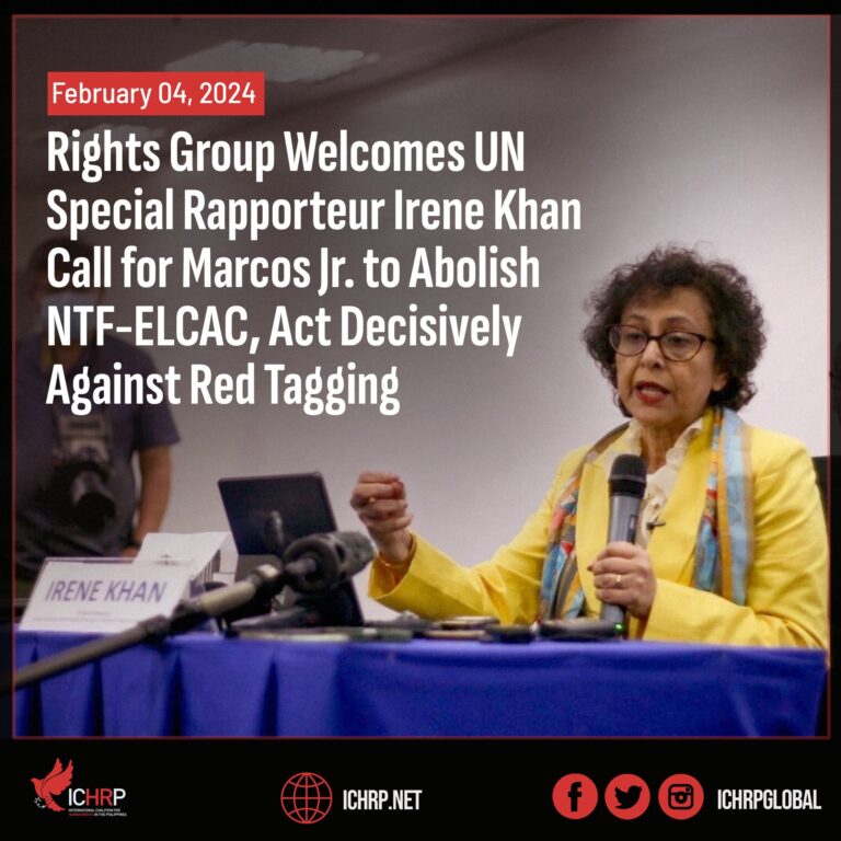 Rights group welcomes UN Special Rapporteur Irene Khan call for Marcos Jr. to abolish NTF-ELCAC, act decisively against red tagging