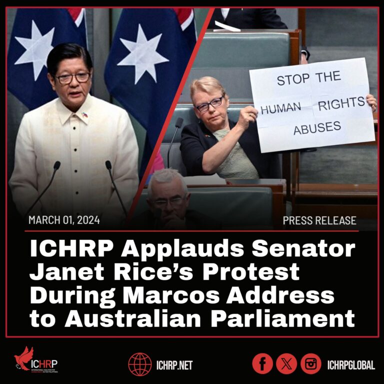 ICHRP Applauds Senator Janet Rice’s Protest During Marcos Address to Australian Parliament