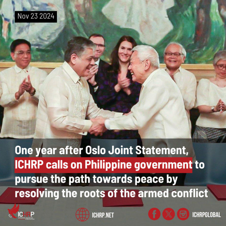 One year after Oslo Joint Statement, ICHRP calls on Philippine govt to pursue the path towards peace by resolving the roots of the armed conflict