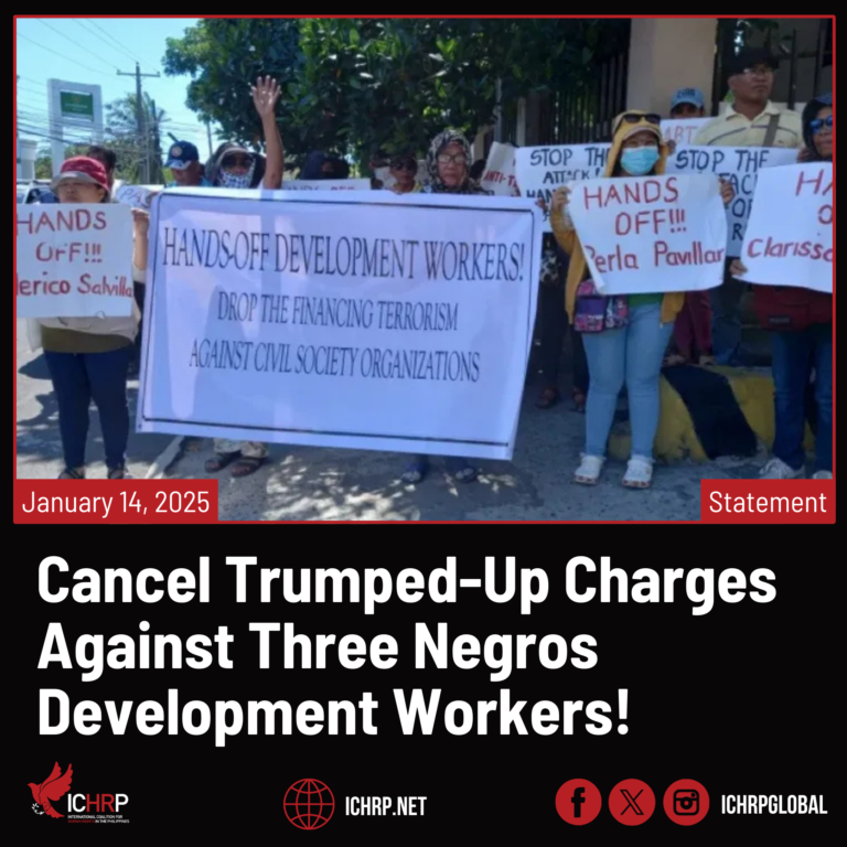 Cancel trumped-up charges of the financing of terrorism against three Negros development workers!