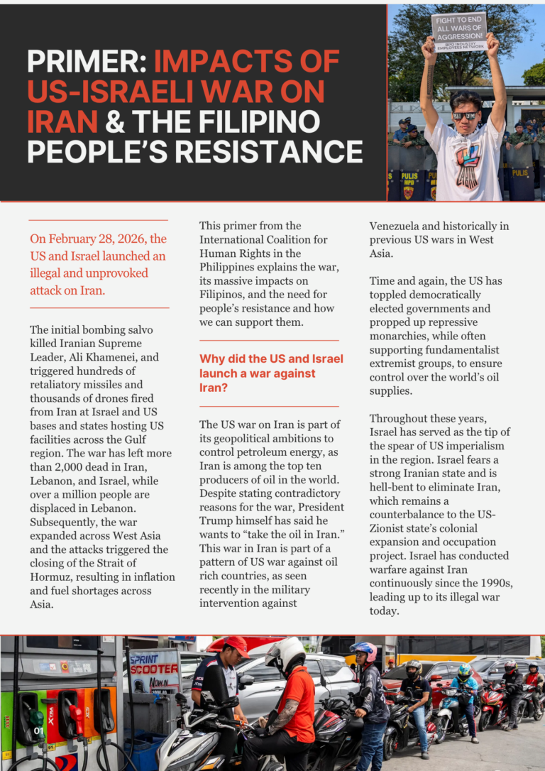 Primer: Impacts of US-Israeli War on Iran & the Filipino People’s Resistance